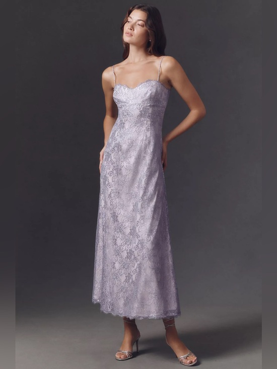 Anthropologie Dresses & Skirts - BHLDN Metallic Lace Midi Dress in Purple metallic size XS